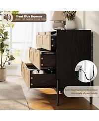 gaomon 6-Drawer Rattan Chest, Boho Wood Dresser for Bedroom