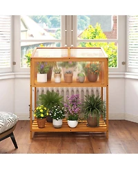 Sugift Wood Cold Frame Greenhouse with Transparent Openable Roof and Slatted Storage Shelf