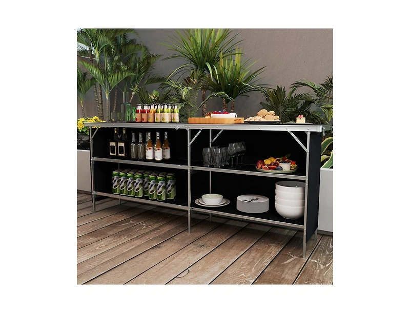 Boyel Living Aluminum Portable Picnic Table with 2-Tier Open Shelves and Spacious Tabletop