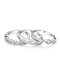 Bling Jewelry Stackable Eternity Band Ring Set 3PC Cz Baguette Marquise Round .925 Sterling Silver