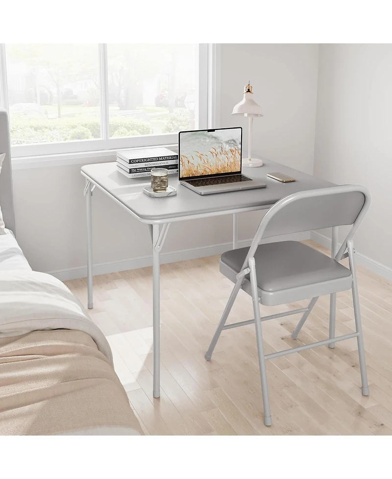 gaomon 33.6" Square Folding Table With Pu Leather Cushion Top, Heavy-Duty Portable Table For Home & Office