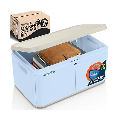 SereneLife Heavy-Duty Storage Bin with Built-in Combination Lock - Durable Plastic Organizer with Secure Lid