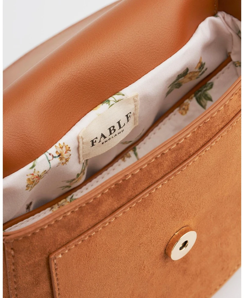 Fable England Women's Floral Faux Suede Embroidered Saddle Bag