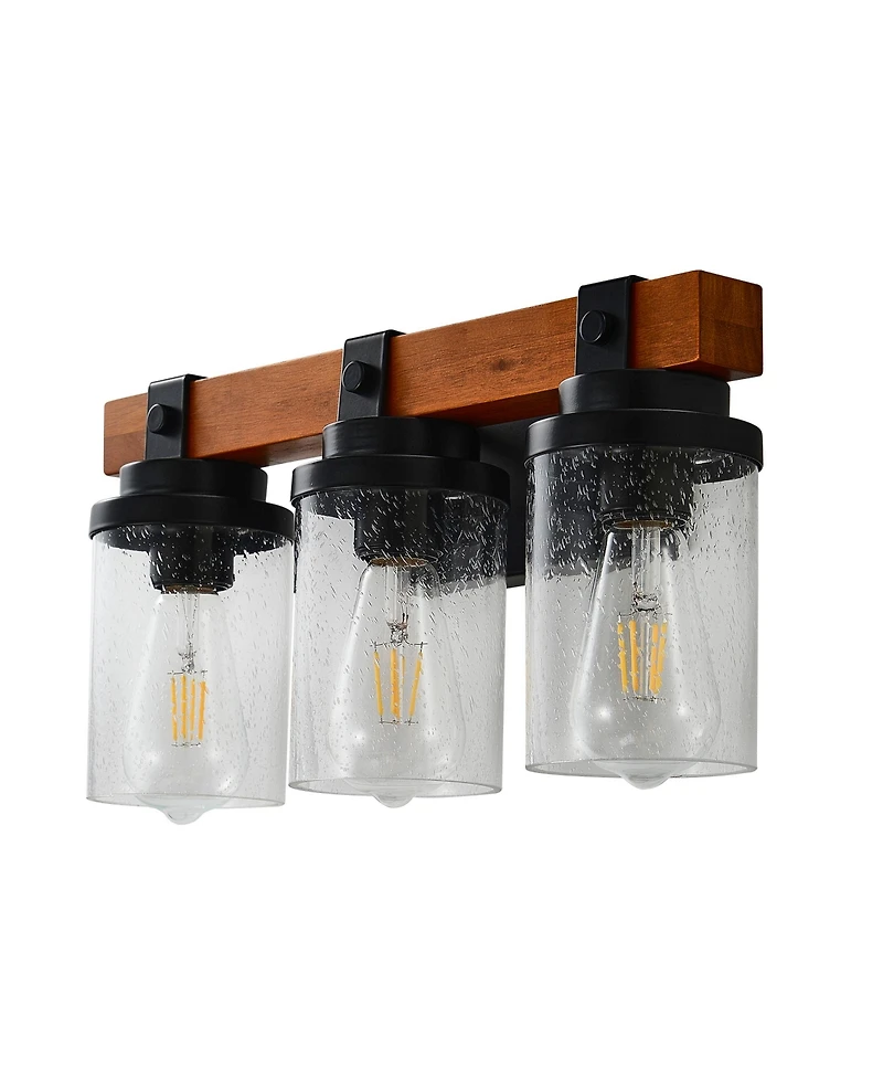 Midola 3-Light And Wooden Wall Lamps With Glass Shades(No Bulbs) for Bathroom Or Bedroom