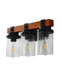 Midola 3-Light And Wooden Wall Lamps With Glass Shades(No Bulbs) for Bathroom Or Bedroom