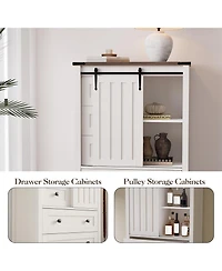 gaomon 5-Drawer Farmhouse Dresser With Barn Door And Shelves, Tall Chest