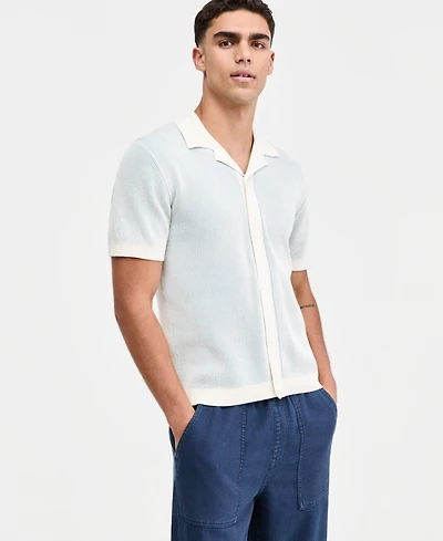 Sun + Stone Men's Plaited Short-Sleeve Camp Shirt, Macy's Exclusive