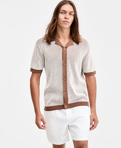 Sun + Stone Men's Plaited Short-Sleeve Camp Shirt, Macy's Exclusive