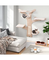 Gymax Wall-Mounted Cat Tower with Hammock 4 Platforms Sisal Scratching Mat for Indoor