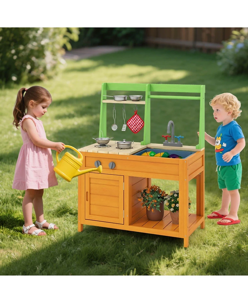 Costway Mud Kitchen for Kids with Realistic Stoves Faucet Sink Oven and Cookware Accessories