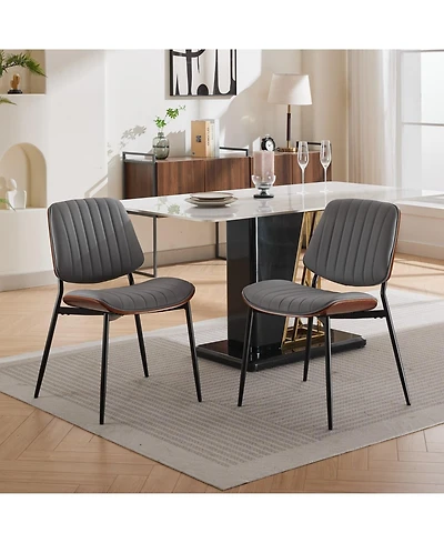 Clihome Furniture, Dining Chairs Set of 2 Mid Century Modern Retro Faux Leather Chair with Walnut Bentwood Back