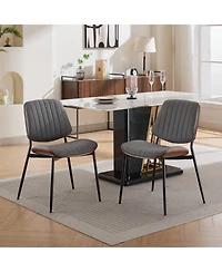 Clihome Furniture, Dining Chairs Set of 2 Mid Century Modern Retro Faux Leather Chair with Walnut Bentwood Back