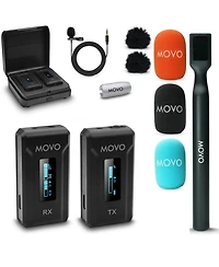 Movo Wmx-2 Wireless Lavalier Microphone System with Charging Case and Interview Mic Handle for Cameras