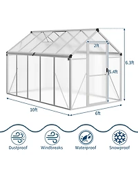 gaomon Outdoor Polycarbonate Greenhouse, Walk-In Hobby Greenhouse with Sliding Doors, Adjustable Roof Vent and Aluminum Frame
