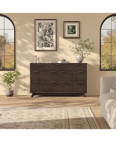 gaomon Drawer Fluted Wood Dresser, Curved Mid-Century Storage Cabinet for Bedroom, Living Room.