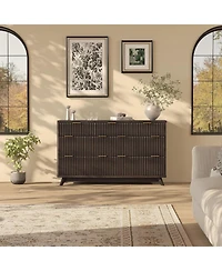 gaomon Drawer Fluted Wood Dresser, Curved Mid-Century Storage Cabinet for Bedroom, Living Room.