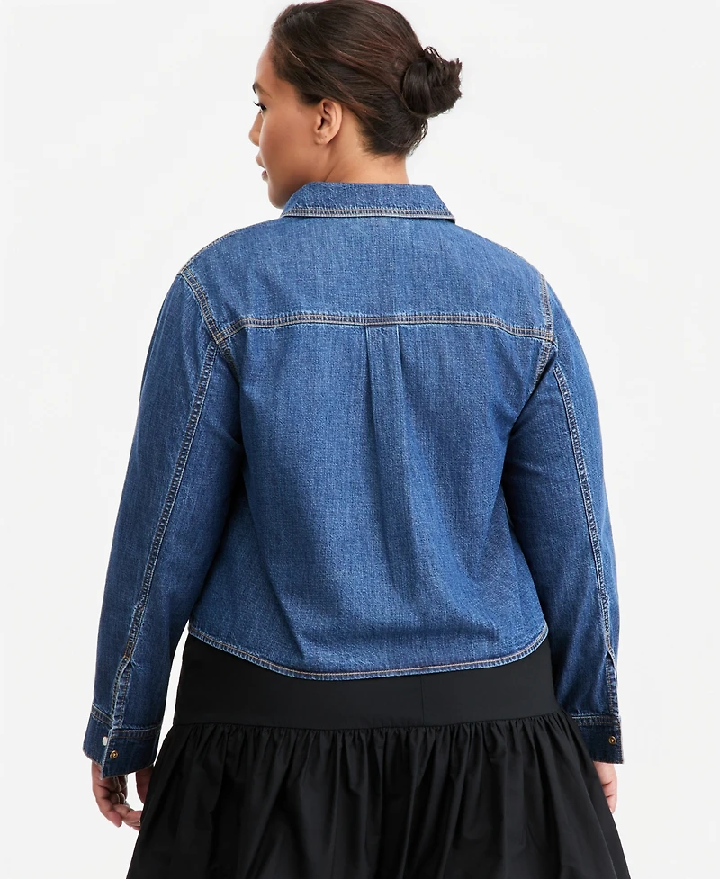 On 34th Trendy Plus Long-Sleeve Cropped Denim Shirt, Macy's Exclusive