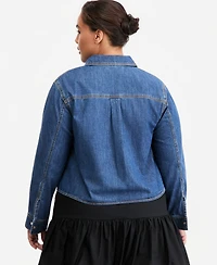 On 34th Trendy Plus Long-Sleeve Cropped Denim Shirt, Macy's Exclusive