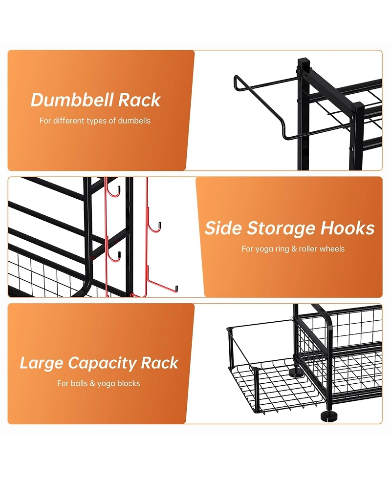 gaomon Dumbbell Rack Stand, Weight Rack with Hooks, Storage for Kettlebells and Yoga Mat, 350 lbs, for Home Gym