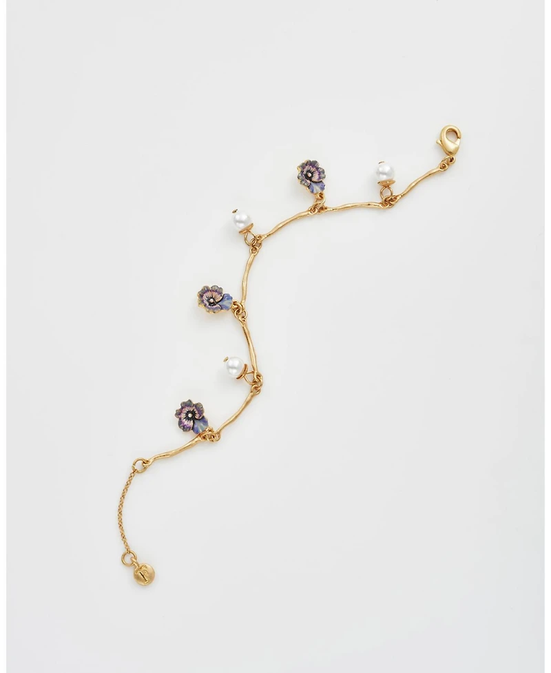 Fable England Gold Pansy and Pearl Charm Bracelet