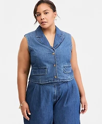 On 34th Trendy Plus Notched-Collar Button-Front Denim Vest, Macy's Exclusive