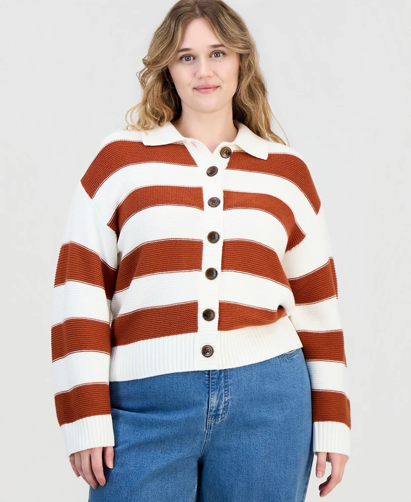 On 34th Trendy Plus Bold Stripe Button-Front Cardigan Sweater, Macy's Exclusive