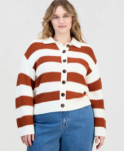 On 34th Trendy Plus Bold Stripe Button-Front Cardigan Sweater, Macy's Exclusive