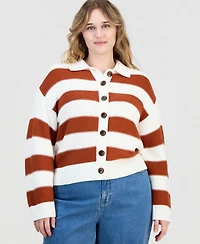 On 34th Trendy Plus Bold Stripe Button-Front Cardigan Sweater, Macy's Exclusive
