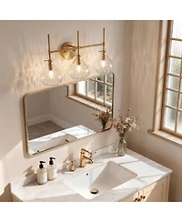 Tribesigns 3-Light Bathroom Vanity Light with Water Ripple Glass Shades, Modern Gold Wall Light Fixture