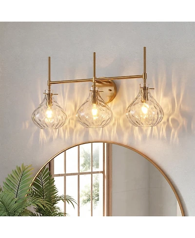 Tribesigns 3-Light Bathroom Vanity Light with Water Ripple Glass Shades, Modern Gold Wall Light Fixture