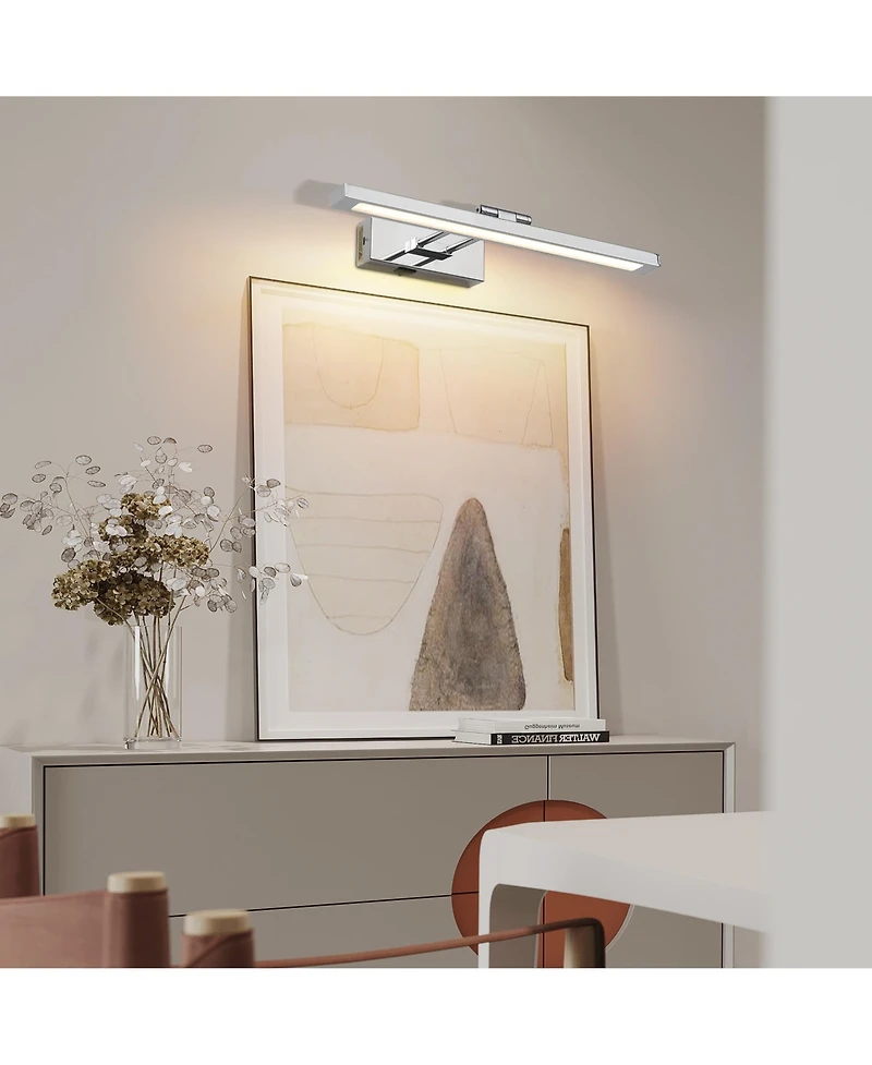 Busdays Battery Picture Light Wireless for Painting with Remote Full Metal Rechargeable Chrome Art Light Wall Sconce Display for Portrait Gallery