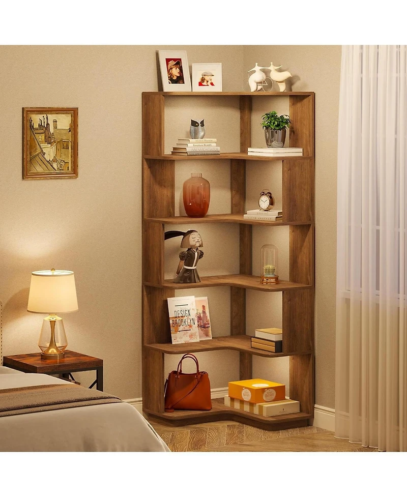Slickblue Corner L-Shaped Bookcase with 6 Shelves for Display and Storage