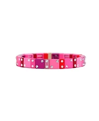 The Lovery Hot Pink Domino Stretch Bracelet 14K Gold-Plated Over Brass 8 millimeters