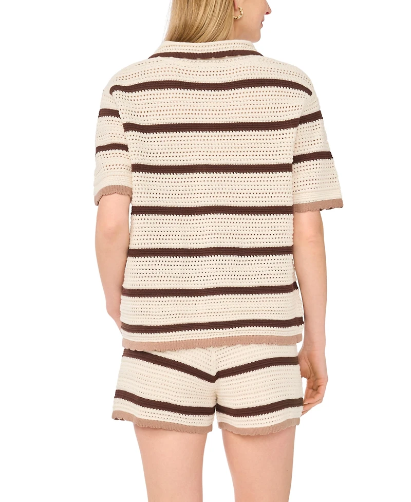 1.state Women's Mesh Stripe Encased Elastic Waistband Shorts