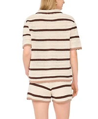 1.state Women's Mesh Stripe Encased Elastic Waistband Shorts