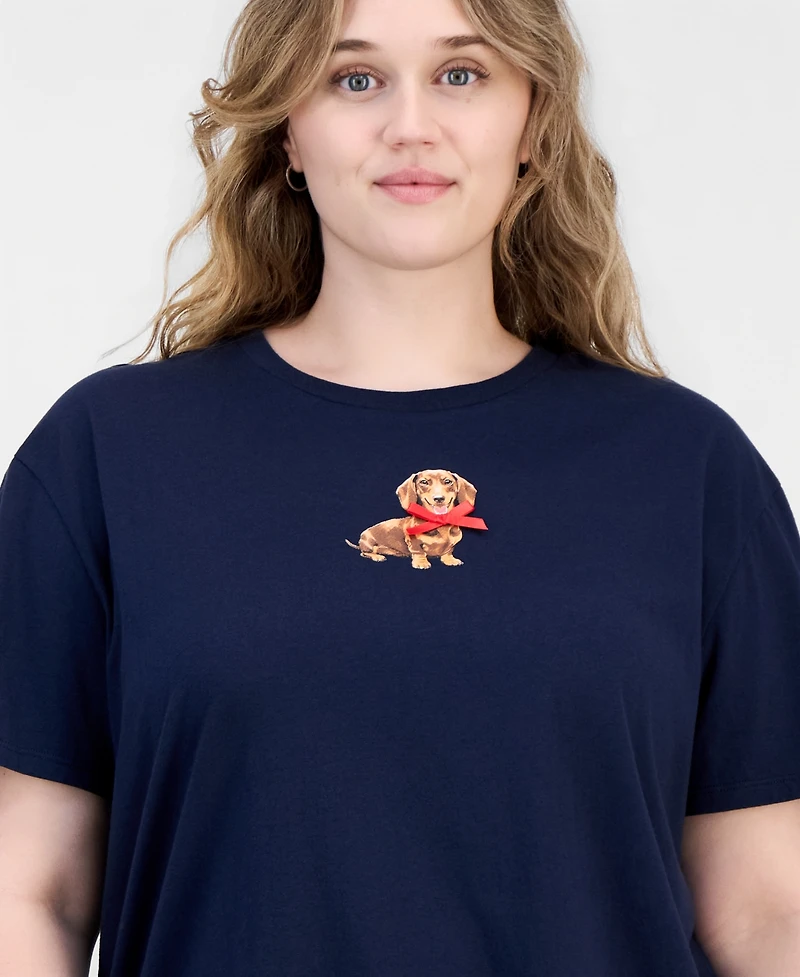 Rebellious One Trendy Plus Size Dachshund Bow Graphic T-Shirt