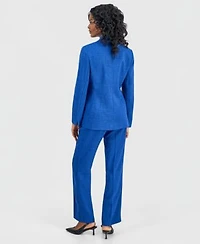 Kasper Womens Collarless One Button Jacket Printed Cowl Neck Cap Sleeve Top Textured High Rise Straight Leg Trousers Regular Petite