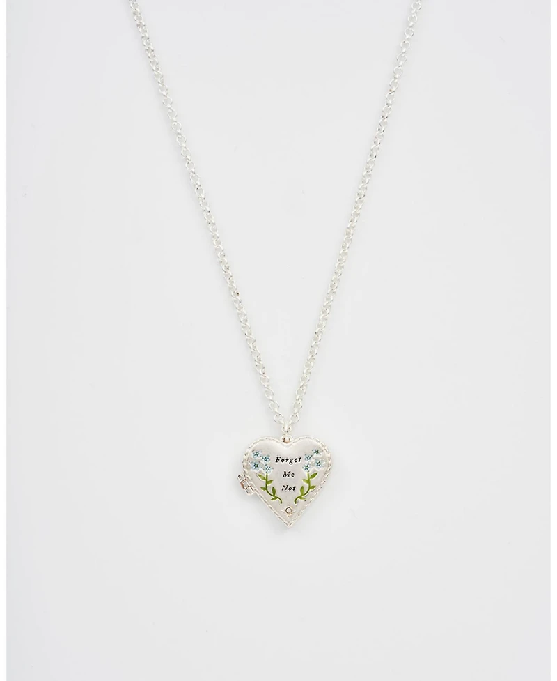 Fable England Silver Forget Me Not Heart Locket Necklace