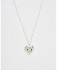 Fable England Silver Forget Me Not Heart Locket Necklace