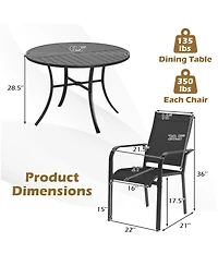 Gymax 5-Piece Patio Dining Set for 4Round Metal Table w/ Umbrella Hole and 4 Stackable