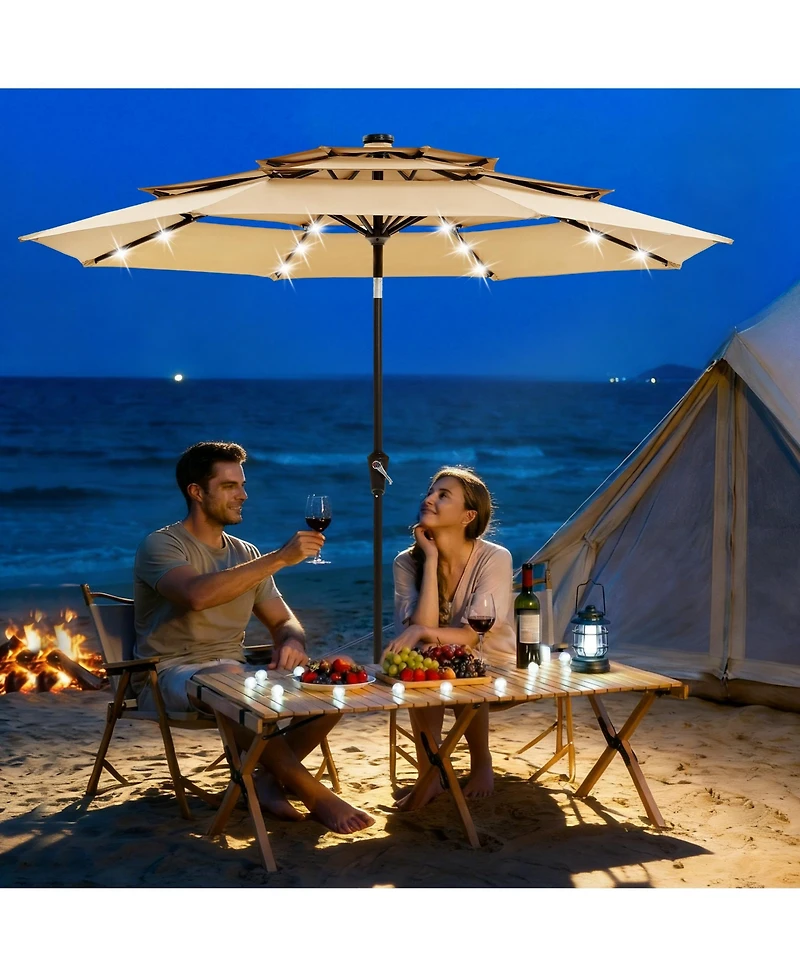 homfan 9ft Patio Umbrella with 24 Led Lights, Vented Canopy, Crank & Tilt System, 8-Rib Design for Backyard, Garden, Deck Poolside