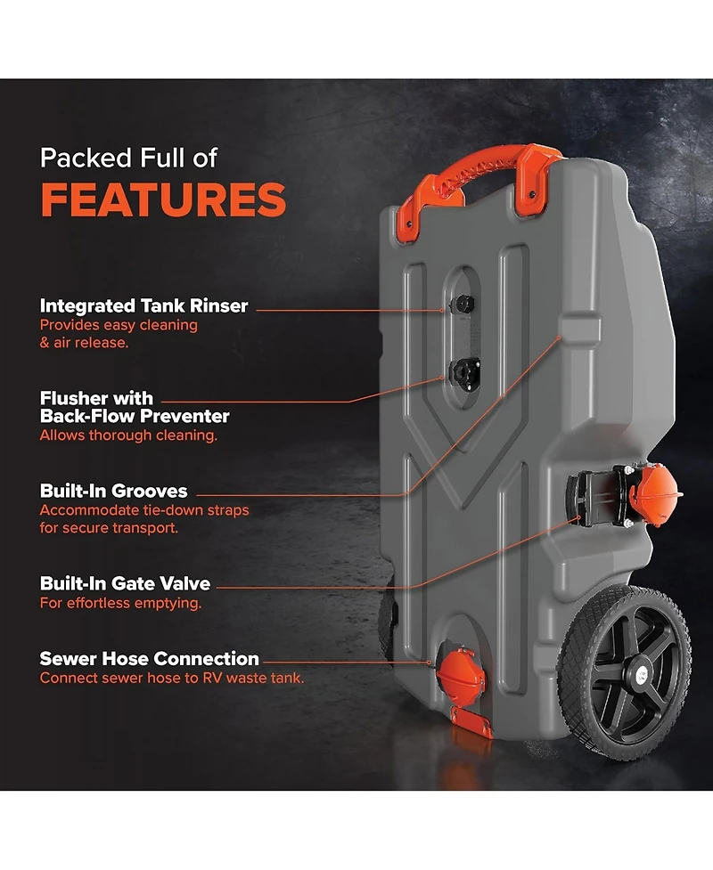 Camco Rhino Portable Gallon Rv Waste Tank Holding Hose and Accessories