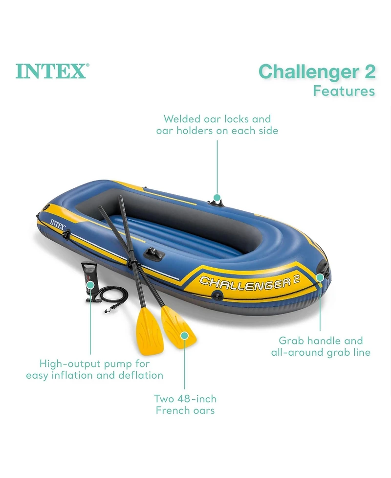 Intex Challenger 2 Inflatable 2 Person Floating Boat Raft Set w/ Oars & Air Pump