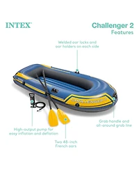 Intex Challenger 2 Inflatable 2 Person Floating Boat Raft Set w/ Oars & Air Pump
