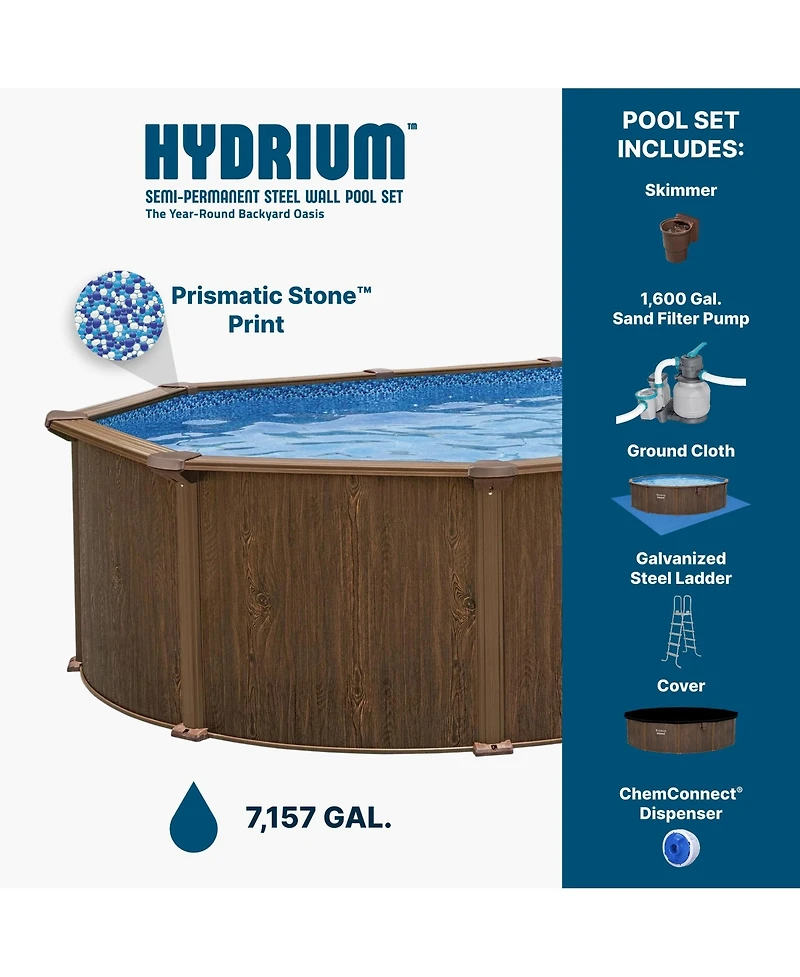 Bestway Hydrium 24'x12'x52" Oval Above Ground Swimming Pool Set, Brown Woodgrain