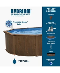 Bestway Hydrium 24'x12'x52" Oval Above Ground Swimming Pool Set, Brown Woodgrain