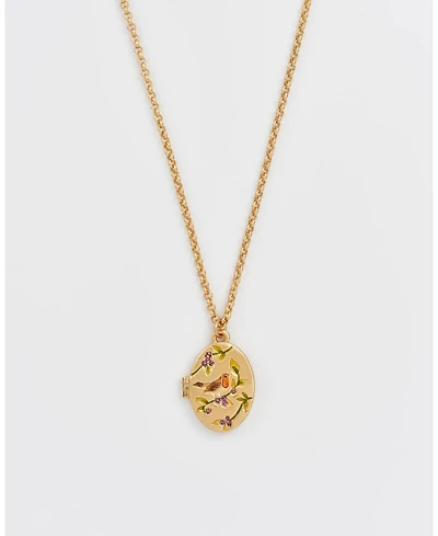 Fable England Robin & Blackberry Gold Locket Chain Necklace