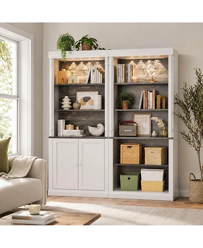 homfan Led Display Storage Cabinet with Touch-Control Lighting, Adjust Shelves and Protective Doors - Durable Iron Frame Pantry or Coffee Bar Orgzr
