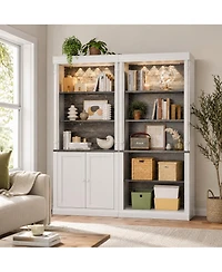 homfan Led Display Storage Cabinet with Touch-Control Lighting, Adjust Shelves and Protective Doors - Durable Iron Frame Pantry or Coffee Bar Orgzr
