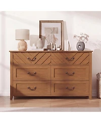 gaomon 6 Drawer Dresser for Bedroom, Wooden Chest of Drawers with 3D V-Shape Front, Storage Organizer Cabinet for Living Room, Nursery